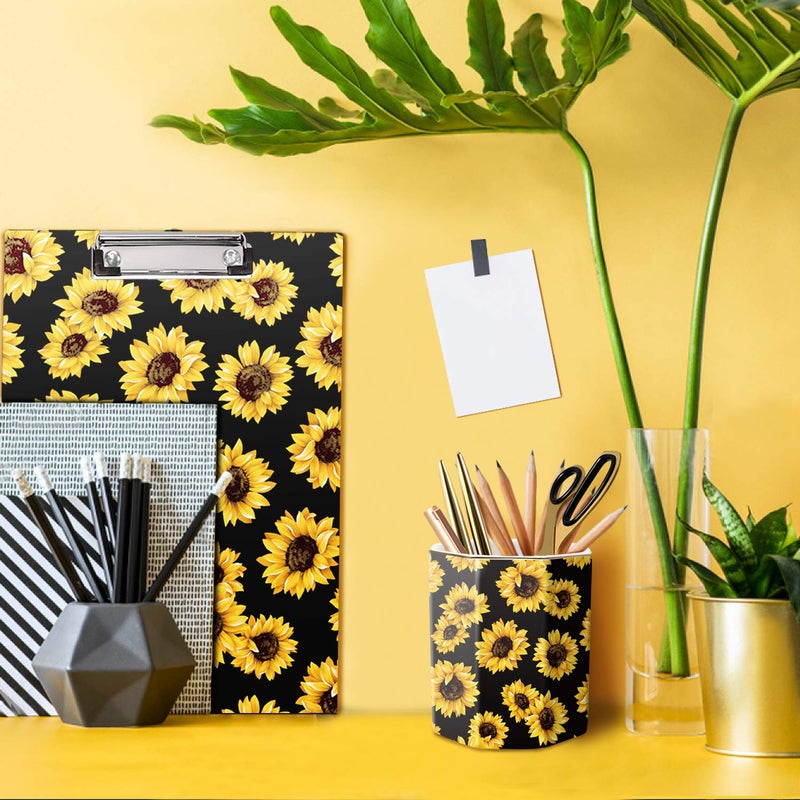 WAVEYU Pen Holder, Pencil Holder for Desk Floral Pattern Pencil Cup for Girls Kids Durable Ceramic Desk Organizer Makeup Brush Holder for Office, Classroom, Home, Sunflower - Image 5